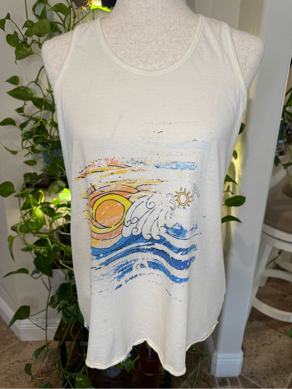 30A Women's Vintage Slouch Beach Tank Top with Sun & Wave Design